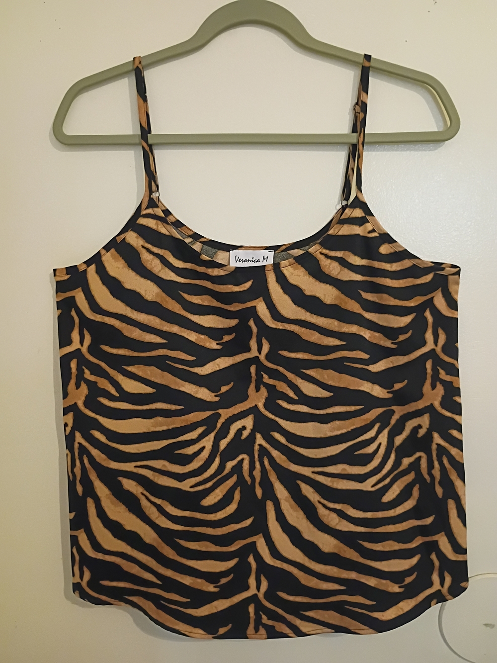 Veronica M Women's Black and Tan Zebra Print Cami Top Sz M